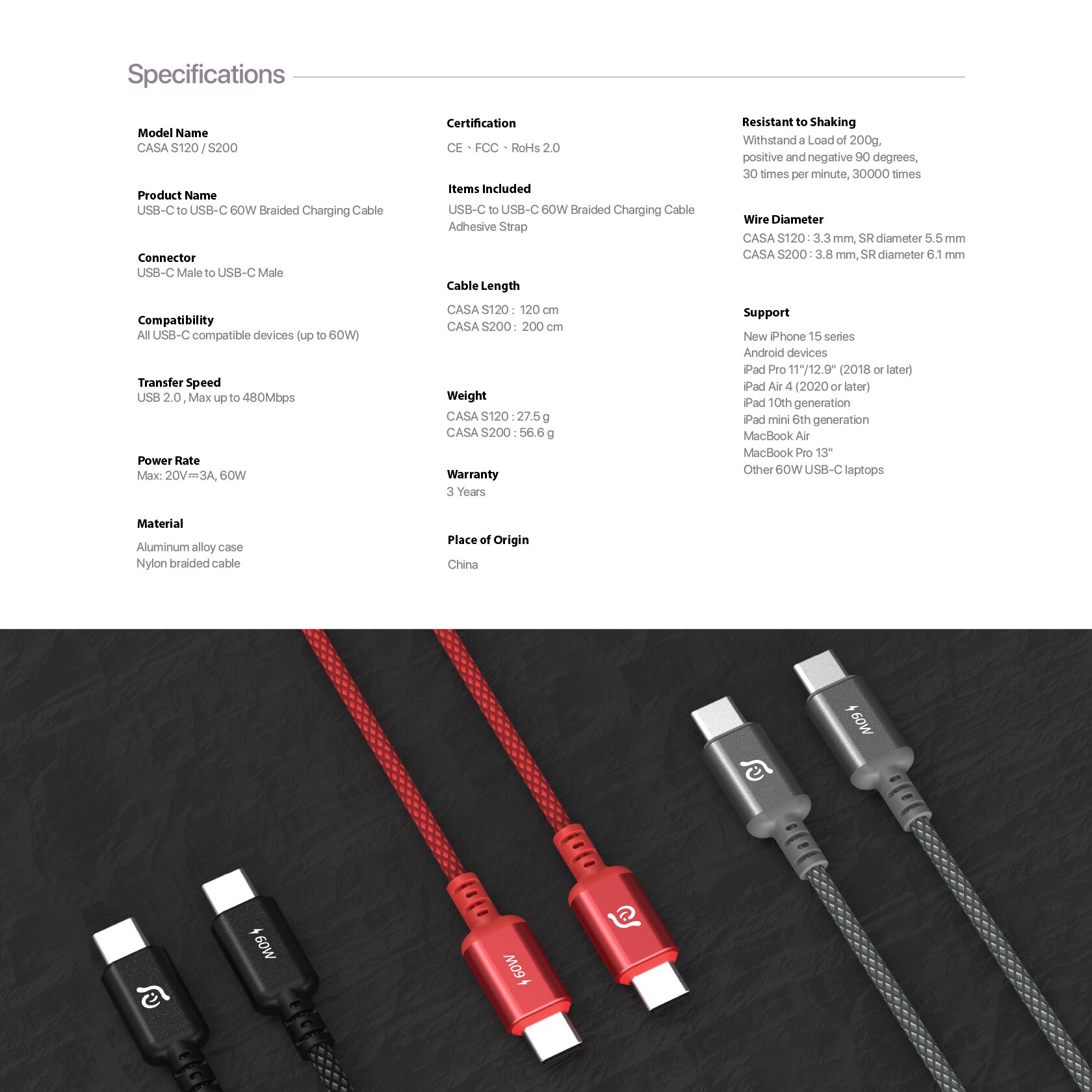 ADAM elements CASA S120 USB-C to USB-C 60W